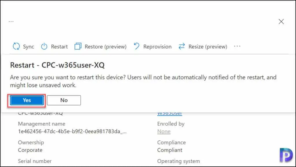 Restart Windows 365 Cloud PC using Remote Action