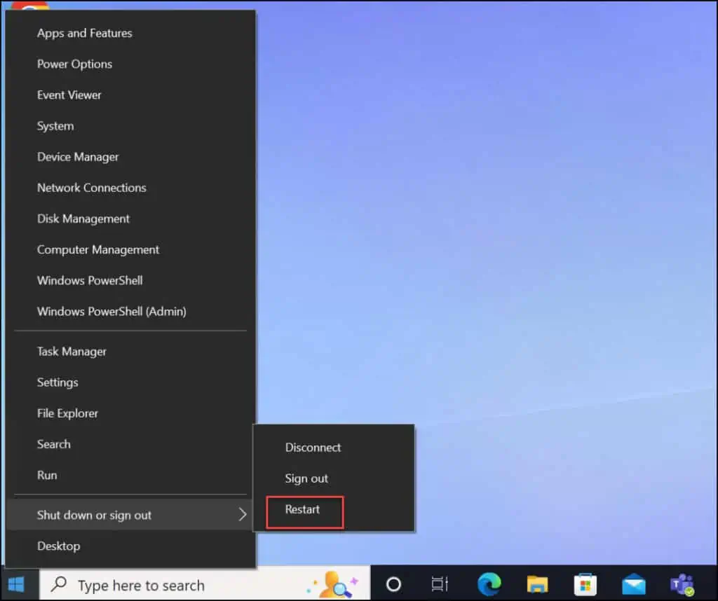 Manually Restart a Cloud PC via TaskBar