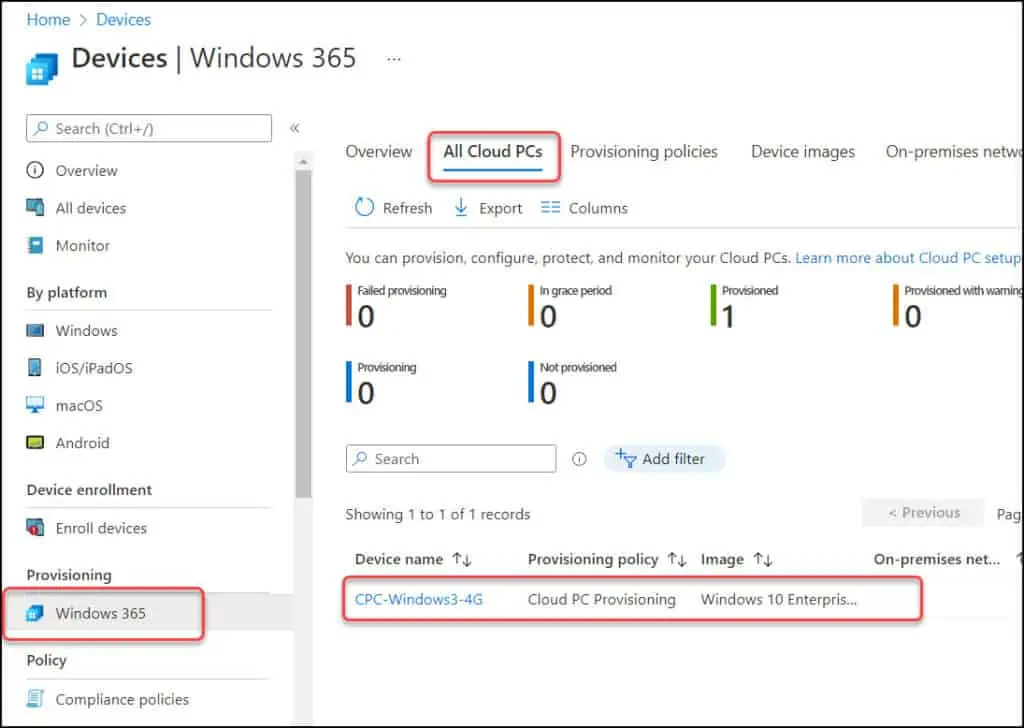 Steps to Restore Windows 365 Cloud PC