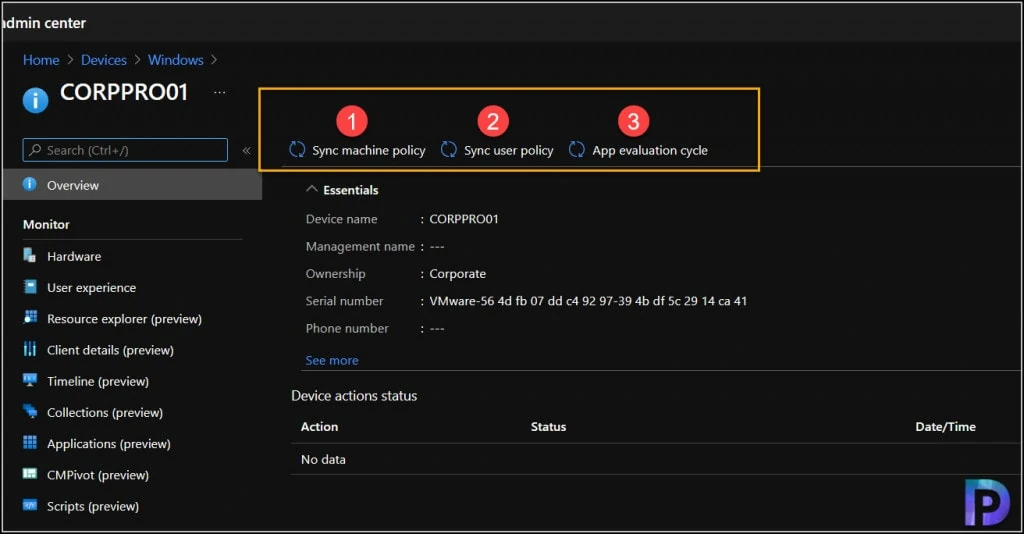 Run Device Actions from MEM Admin Center