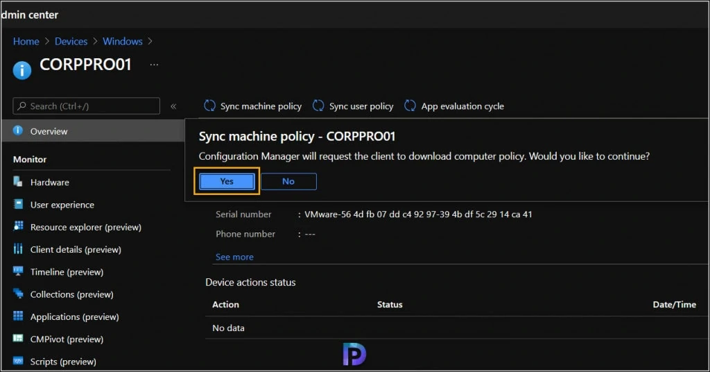 Run Sync Machine Policy from MEM Admin Center