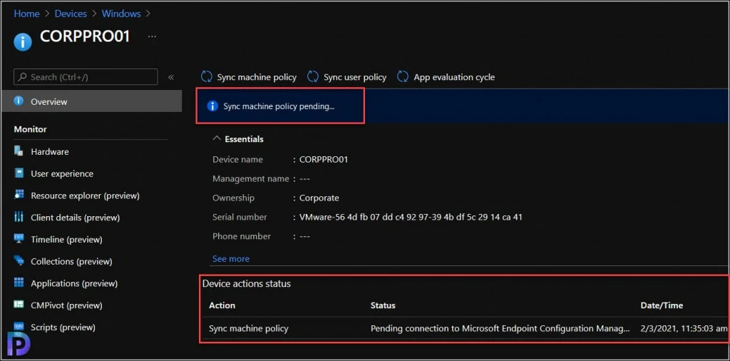 Run Sync Machine Policy from MEM Admin Center