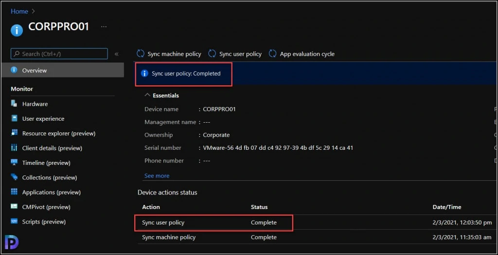 Run Sync User Policy Completed