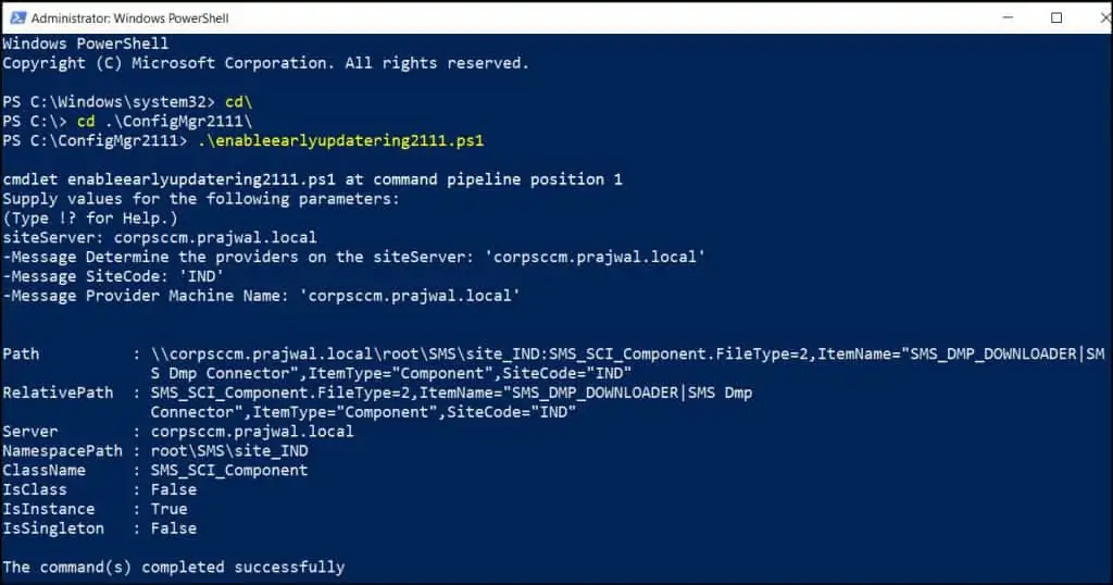 Run SCCM 2111 EnableEarlyUpdateRing PowerShell script