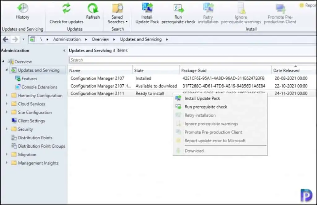 Run Prerequisite Check for SCCM 2111