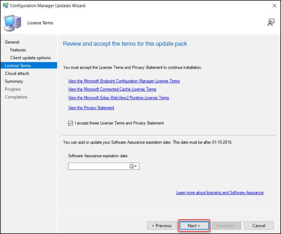 SCCM 2203 Upgrade - License Terms