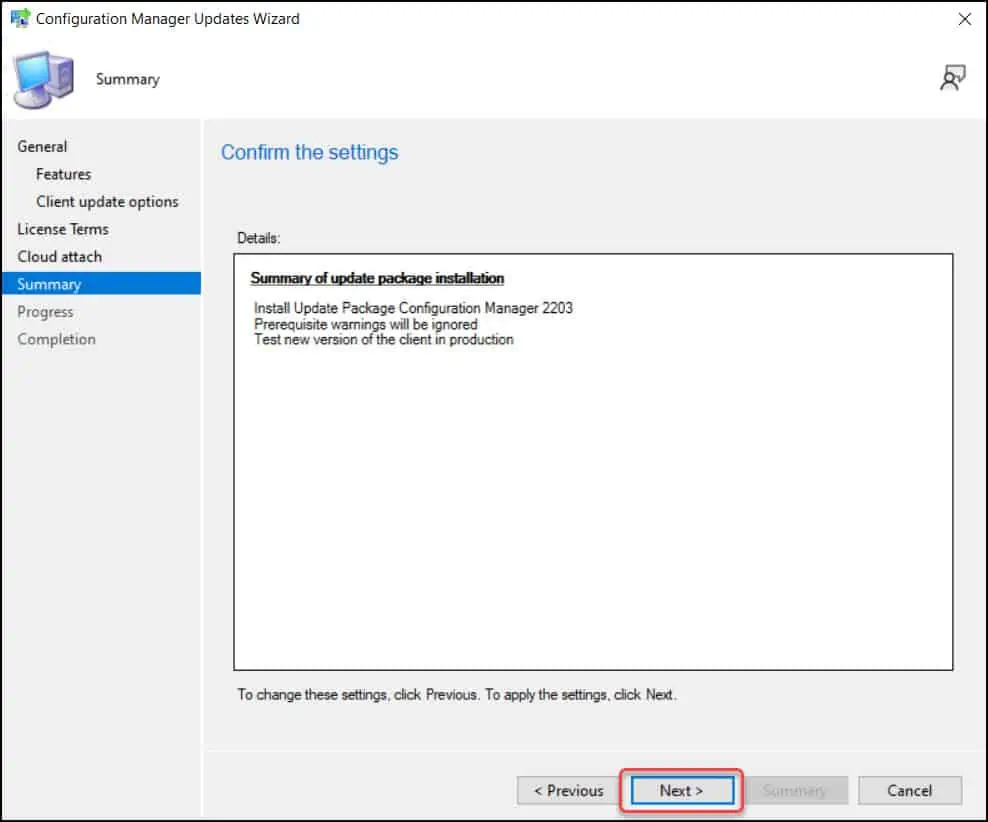 Install SCCM 2203 Update