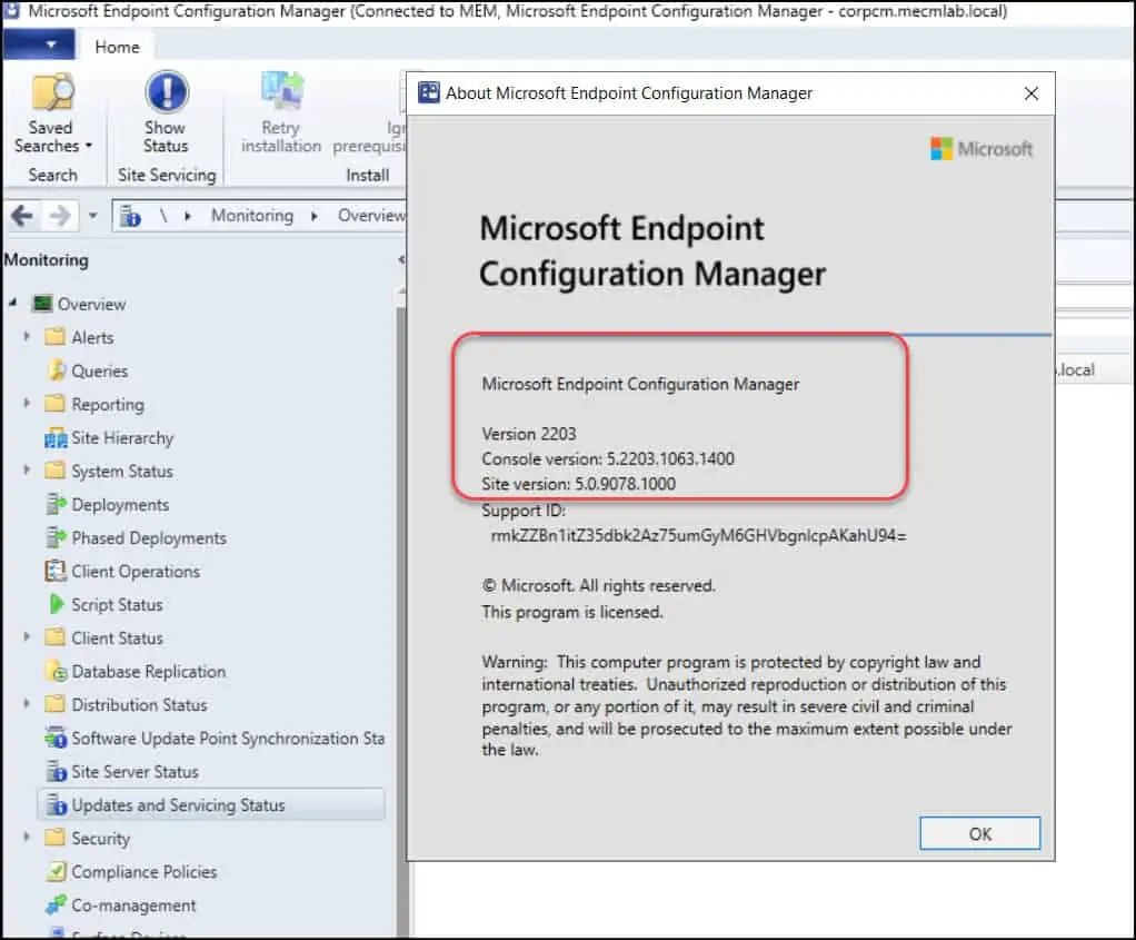 Verify SCCM 2203 Upgrade