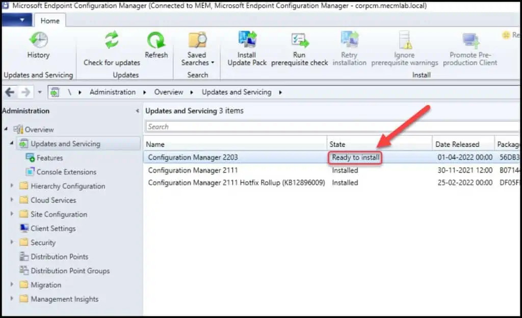 SCCM 2203 Update Ready to Install