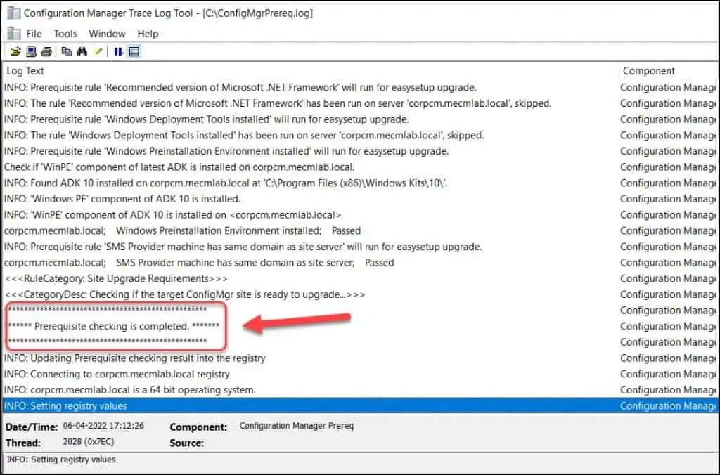 SCCM 2203 Prerequisite Check Completed