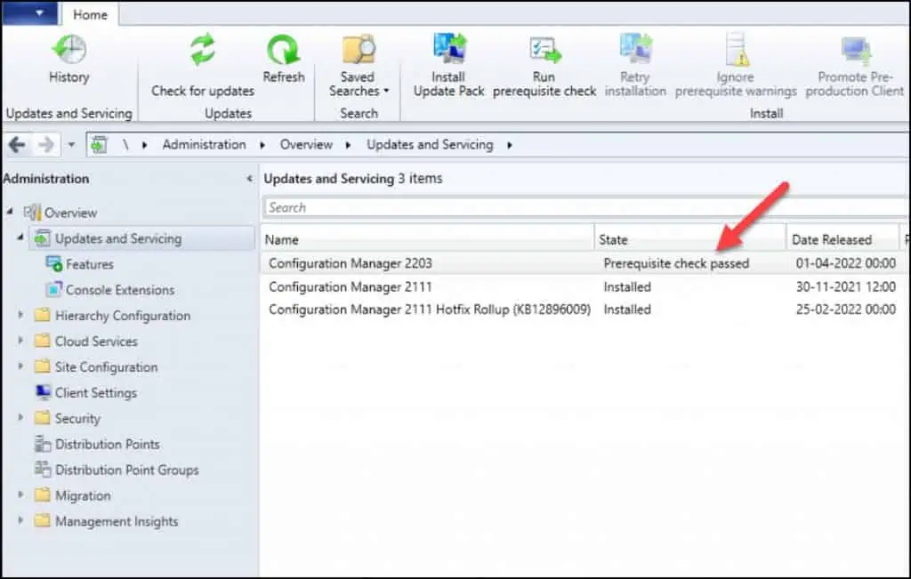 SCCM 2203 Prerequisite Check Passed