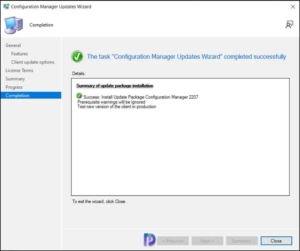 ConfigMgr 2207 Update Installation Wizard