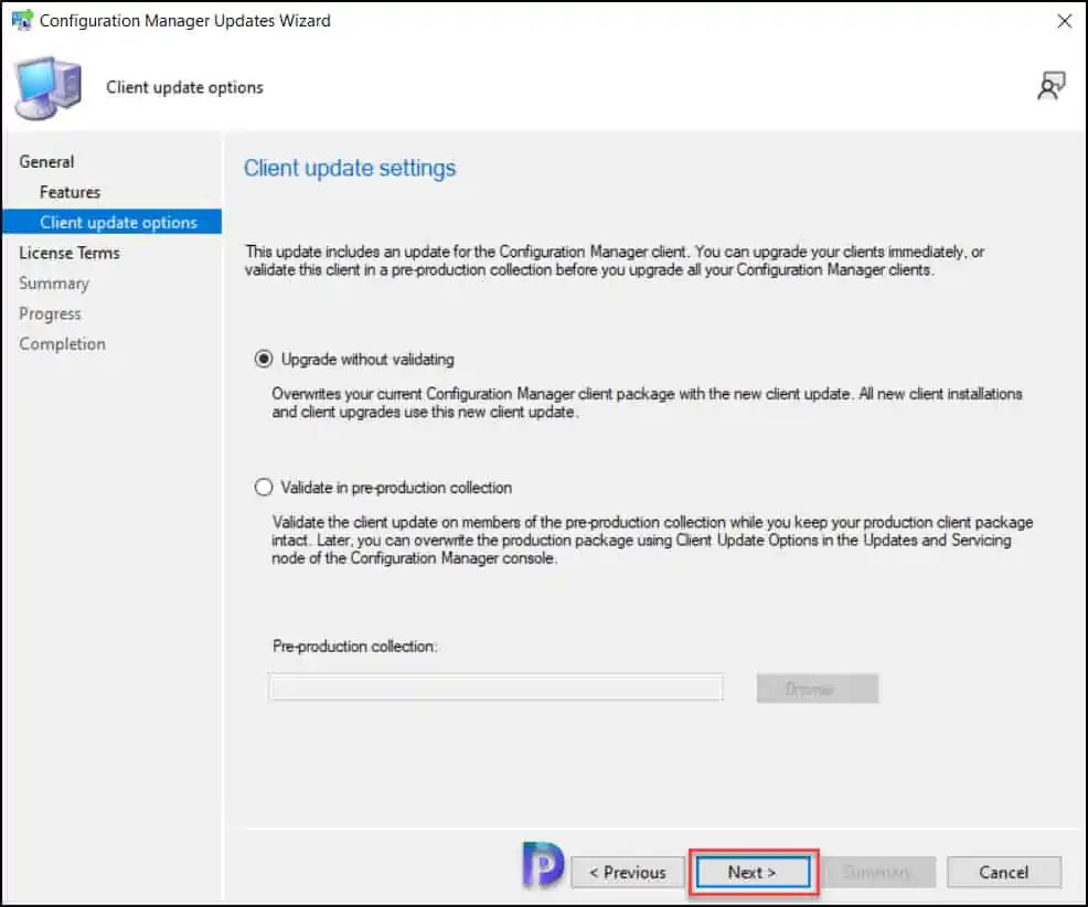 Client Update Options for SCCM 2207