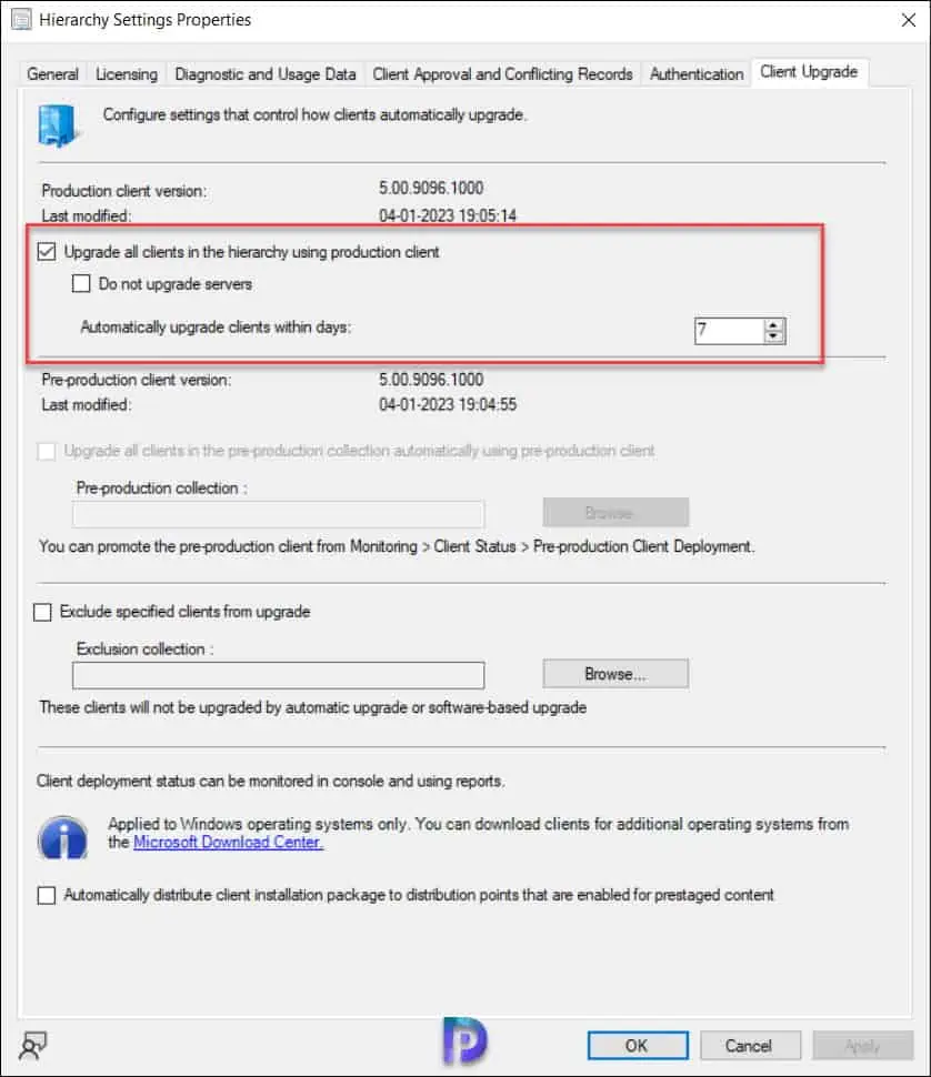 Configure Automatic Client Upgrade in SCCM