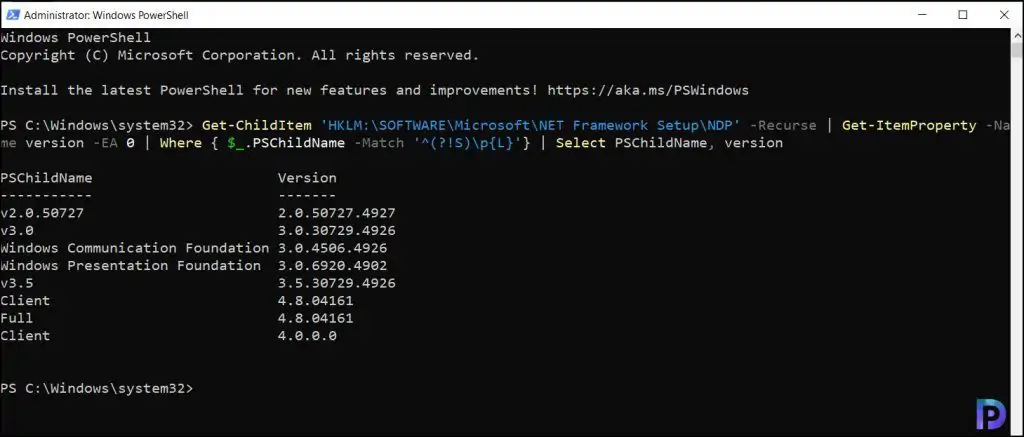 Check the Installed .NET Framework version on SCCM Server