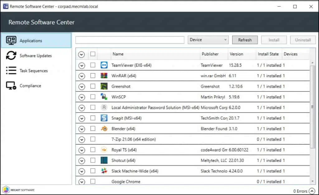 SCCM Remote Software Center Features