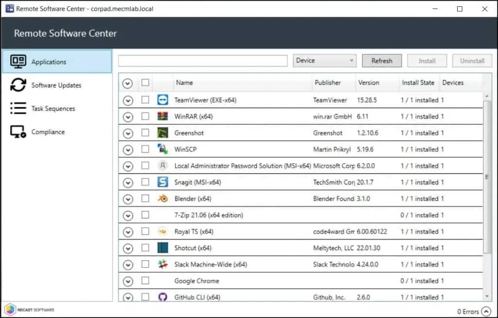 SCCM Remote Software Center