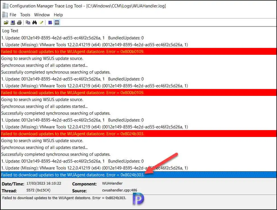 Error 0x8024b303 while installing SCCM Updates