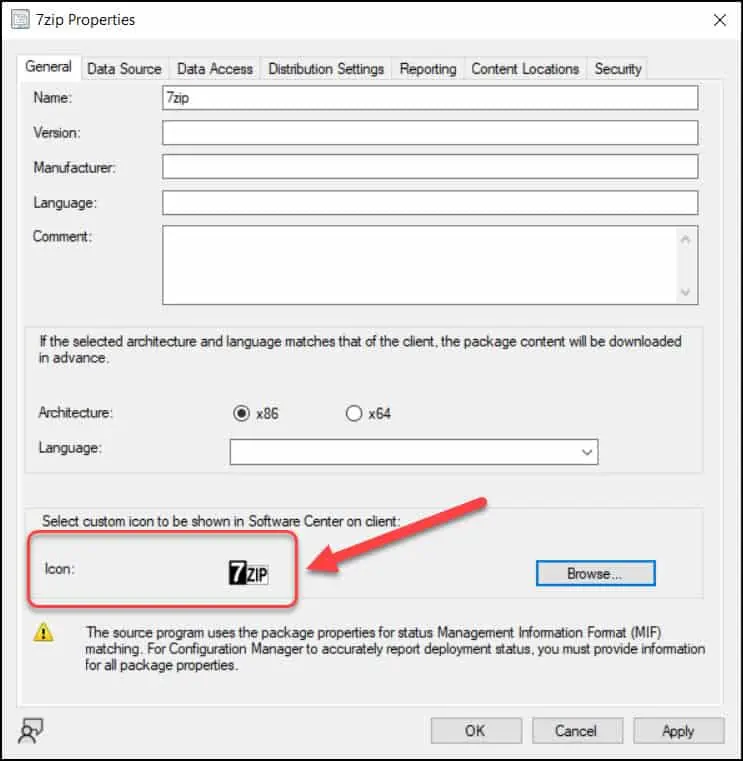 Set Icon for SCCM Package