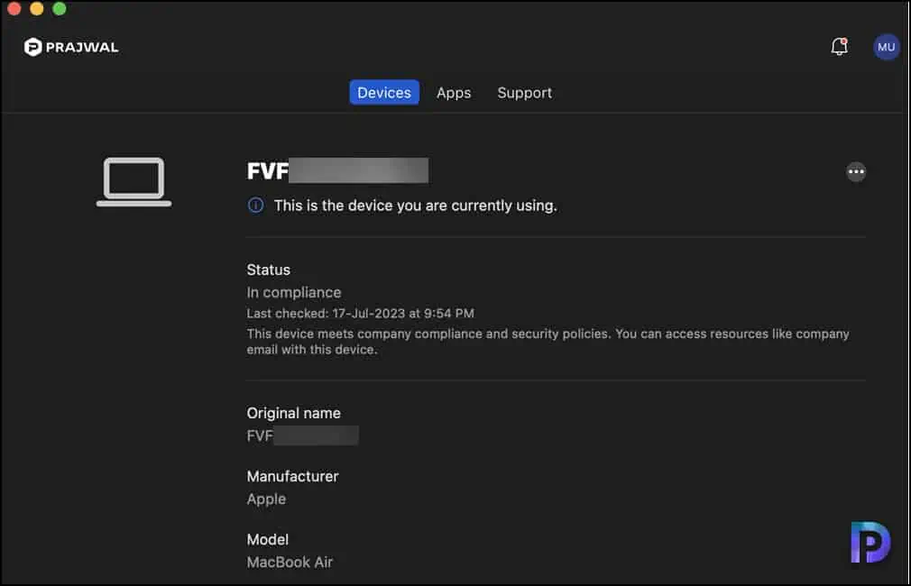 Verify Device Name of Mac in Company Portal