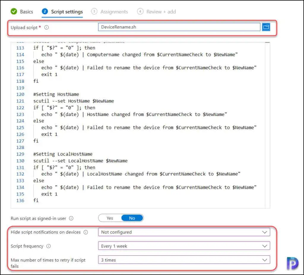 Upload DeviceRename.sh and Configure Script Execution Settings