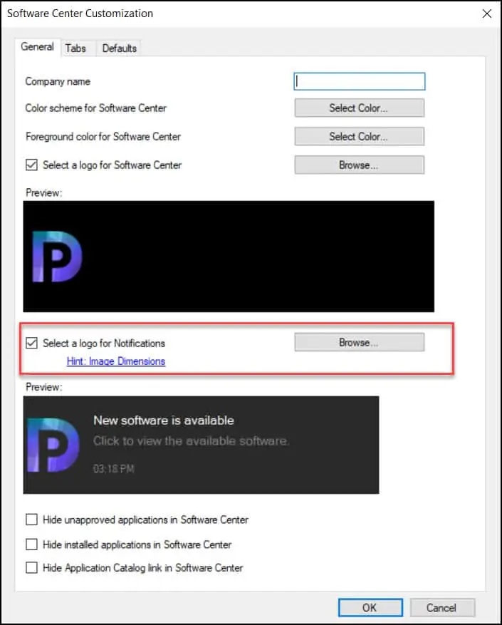 Set up Software Center Notification Logo in SCCM