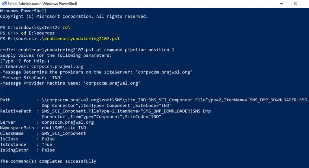 Run SCCM 2107 EnableEarlyUpdateRing PowerShell script