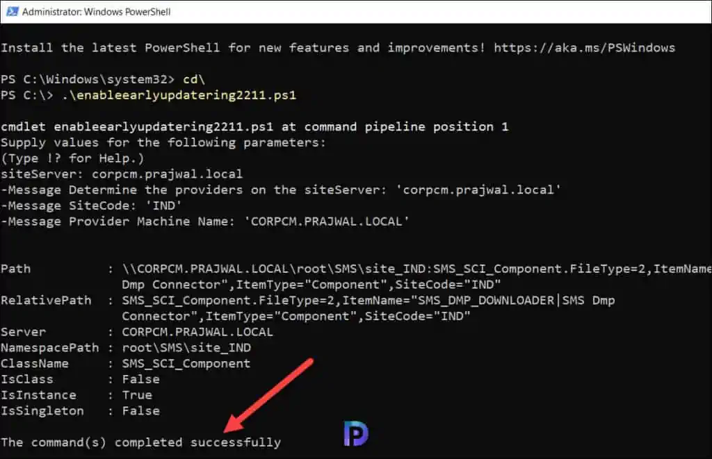 Run EnableEarlyUpdateRing PowerShell script for ConfigMgr 2211