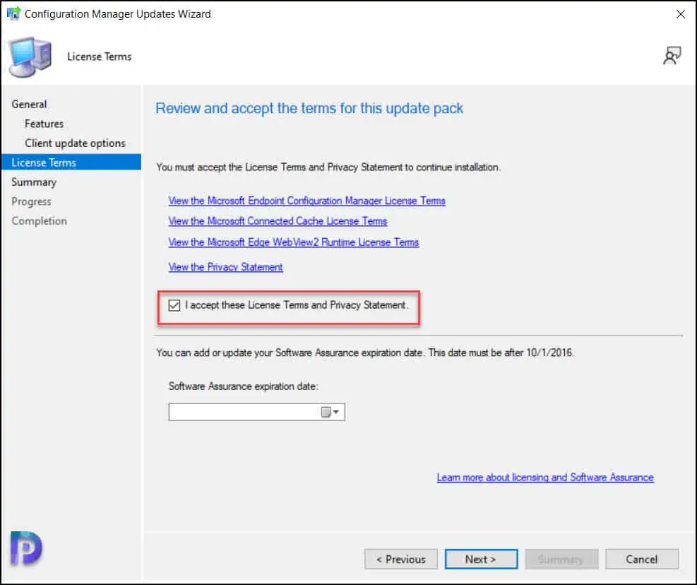 SCCM 2303 Upgrade – License Terms