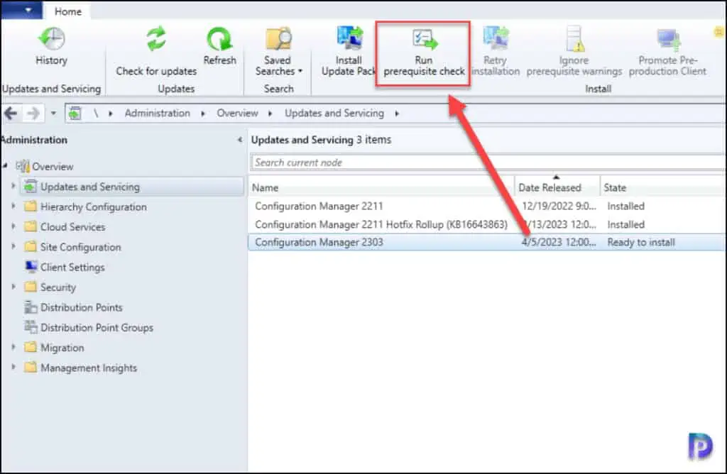 Run SCCM 2303 Prerequisite Check