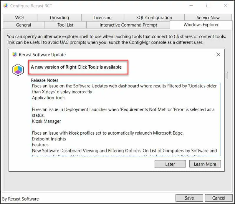 Recast Software Update Notification for Right Click Tools