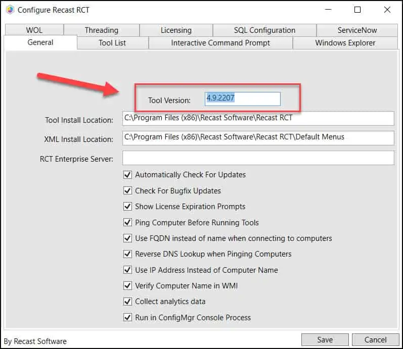 Configure Recast RCT - Verify version