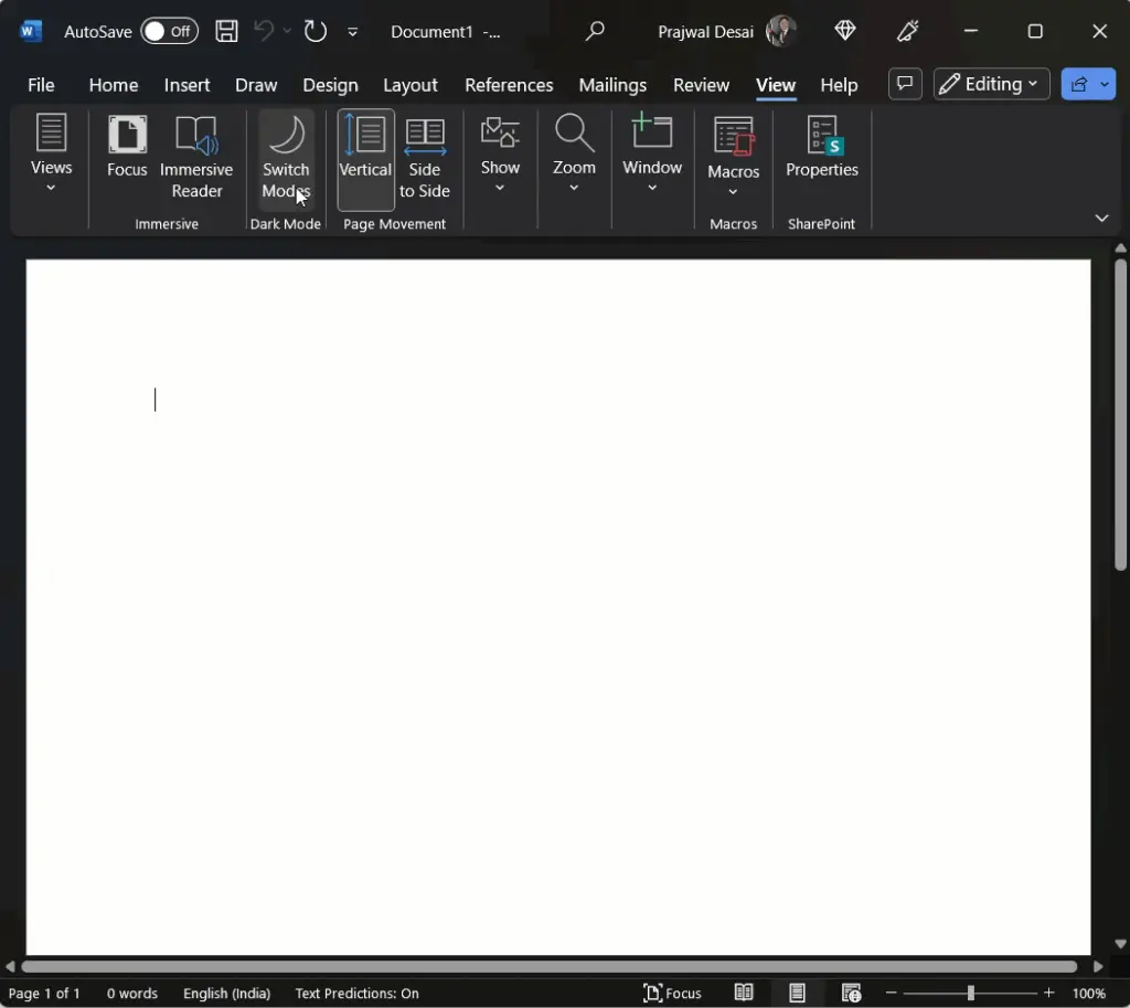 Switch Modes in Microsoft Word