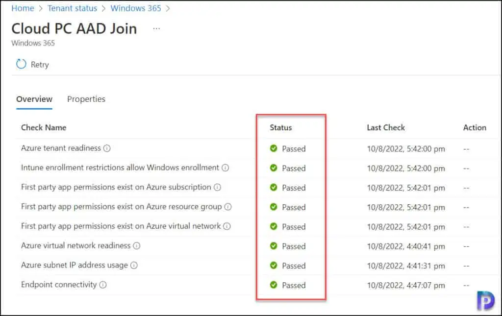 Azure Network Connection Health Checks Successful