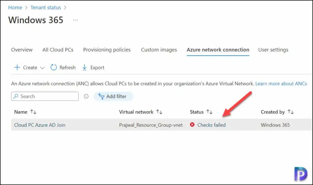 Azure Network Connection Health Checks Failed