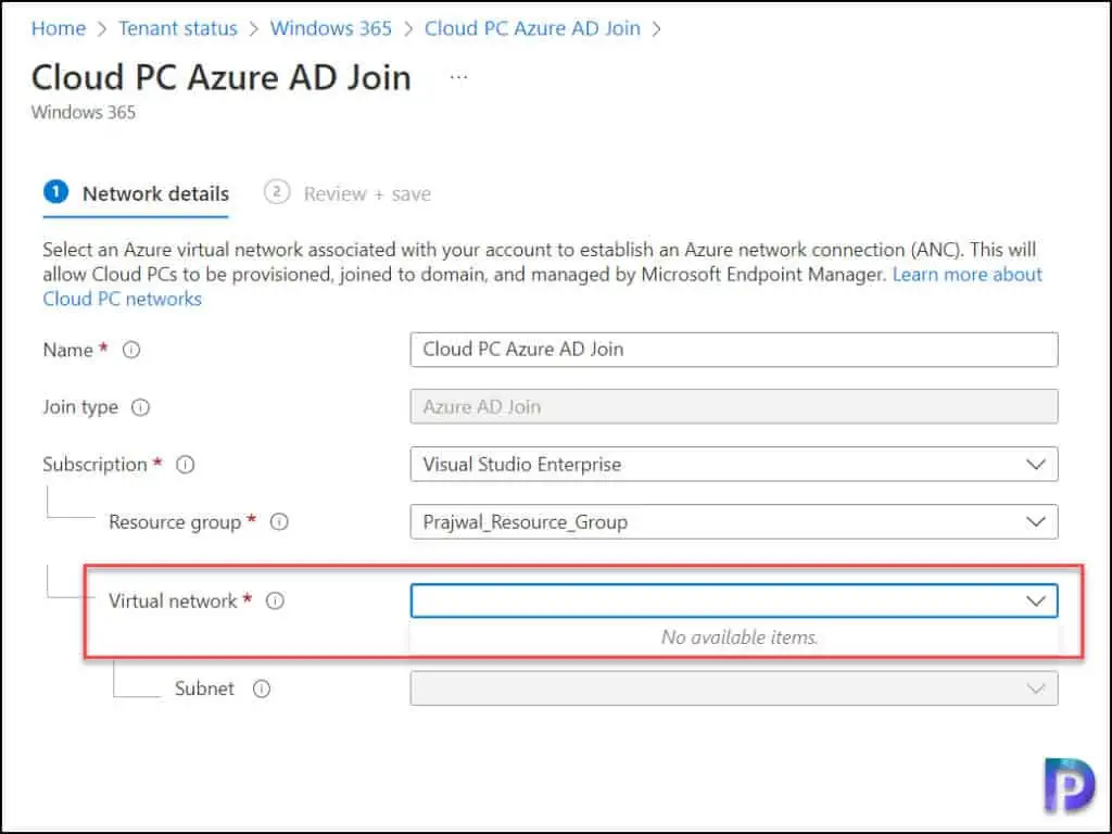 Cloud PC Azure AD Join Network Details