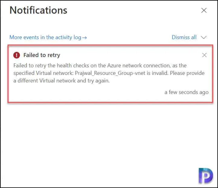 Azure Network Connection Invalid Virtual Network