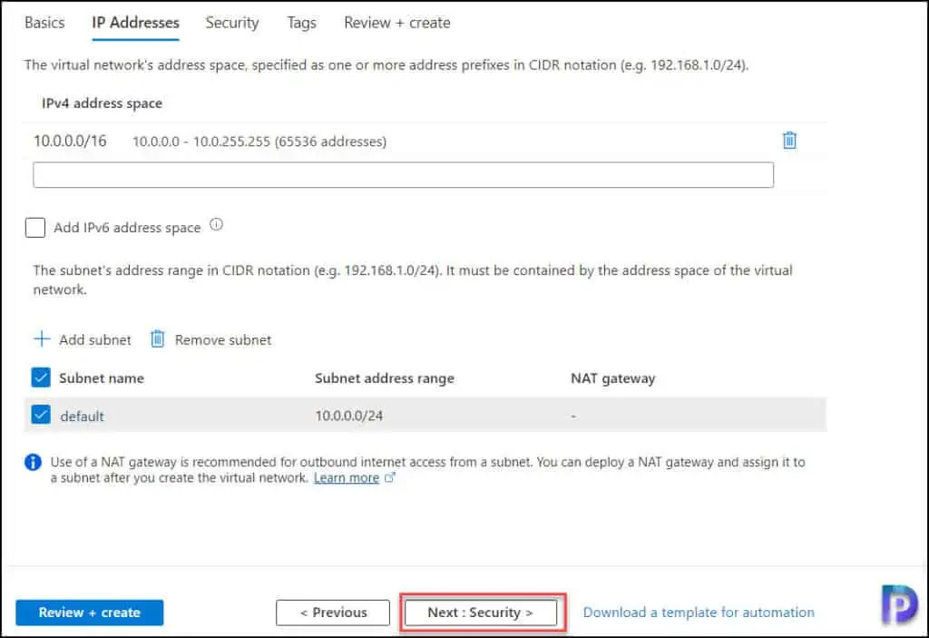 Create an Azure Virtual Network using the Azure Portal