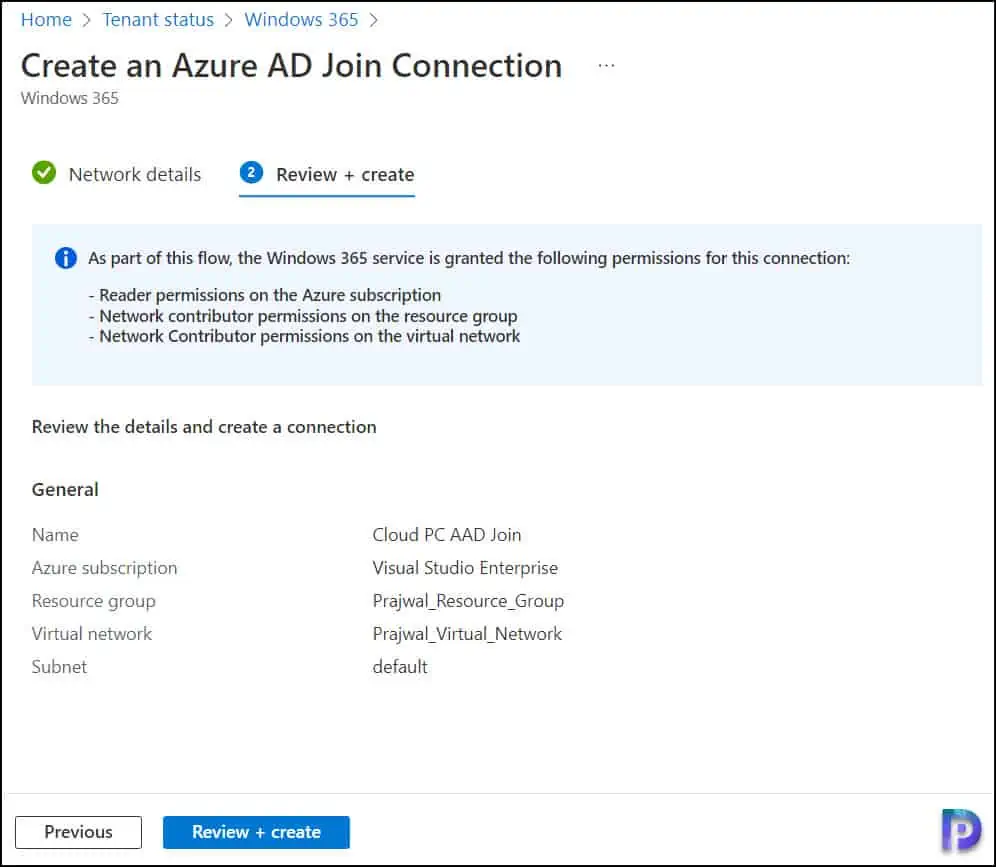 Cloud PC Azure AD Join Connection