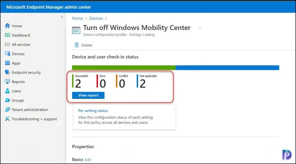 Intune Policy Device and User check in status