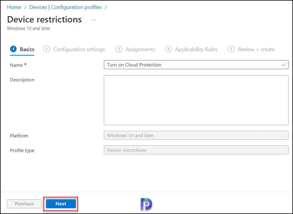 Enter Microsoft Intune Device Profile Details