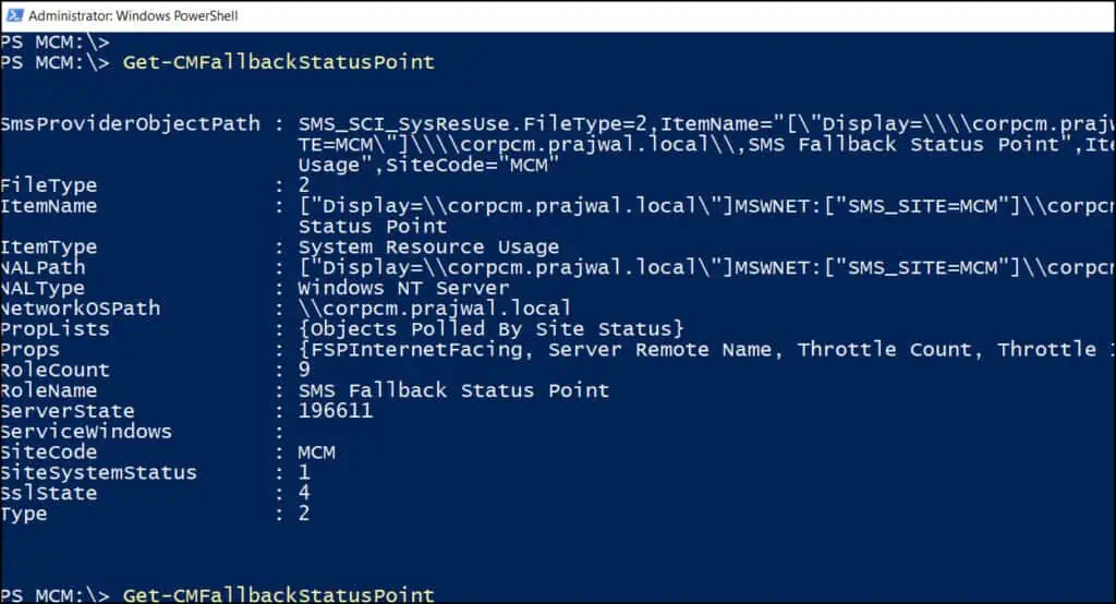 Uninstall SCCM Fallback Status Point Role using PowerShell