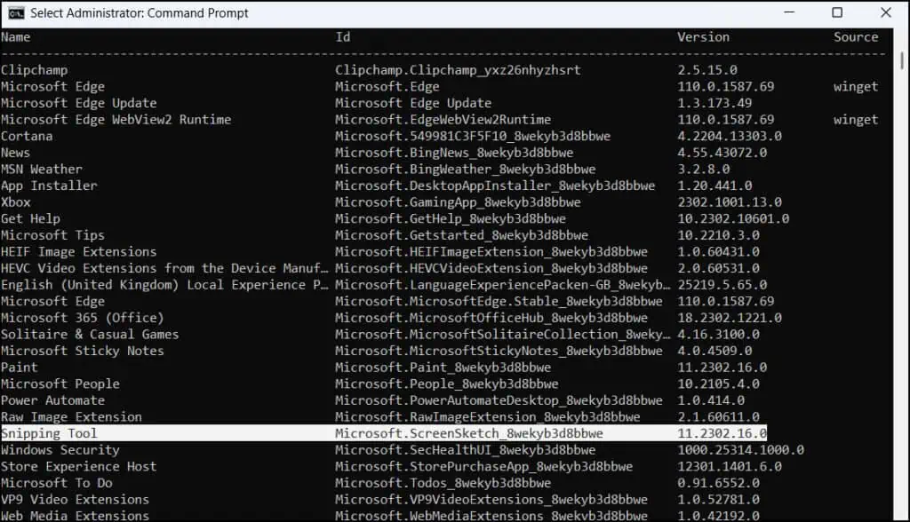 Uninstall Snipping Tool using Command Line Winget