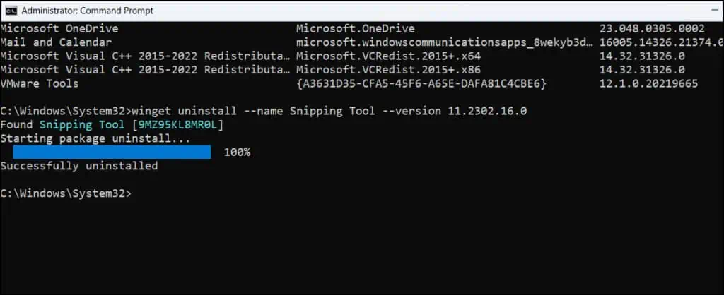 Uninstall Snipping Tool using Command Line Winget