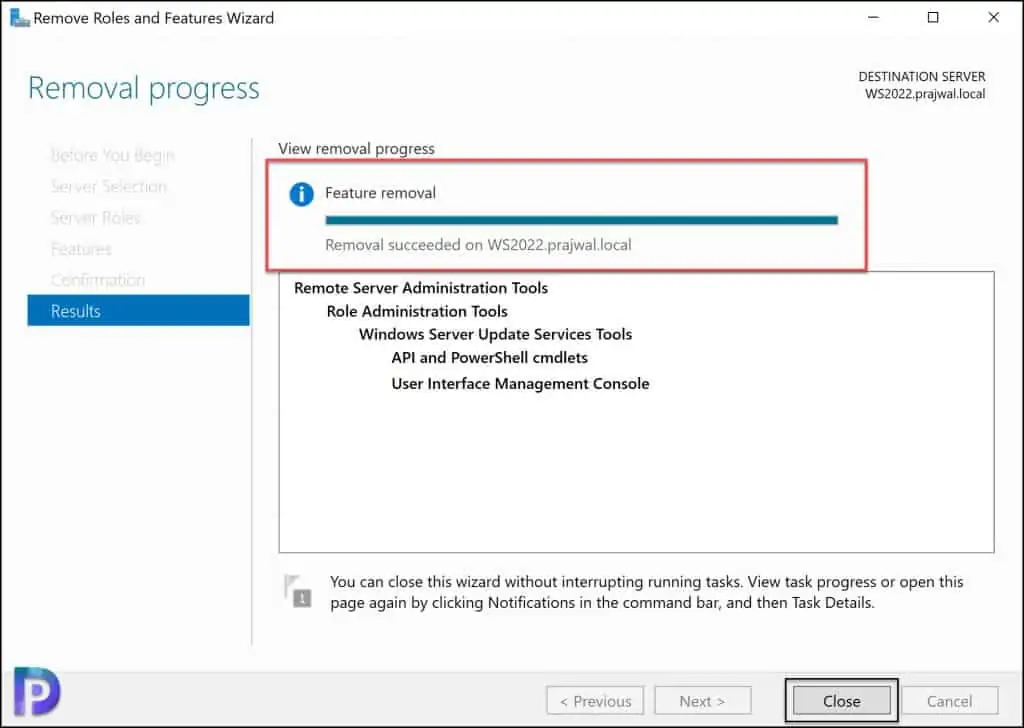 Uninstall WSUS Admin Console using Server Manager