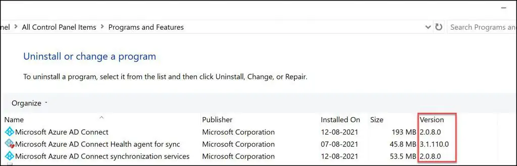 Check Azure Active Directory Connect version