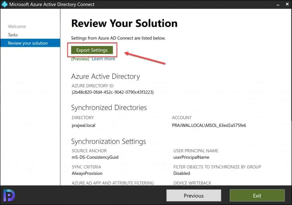 Export Azure AD Connect Configuration