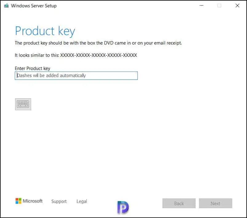 Enter the Windows Server 2022 Product Key