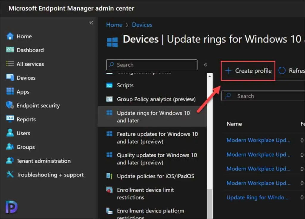 Create Update Ring for Windows 11 22H2 in Intune