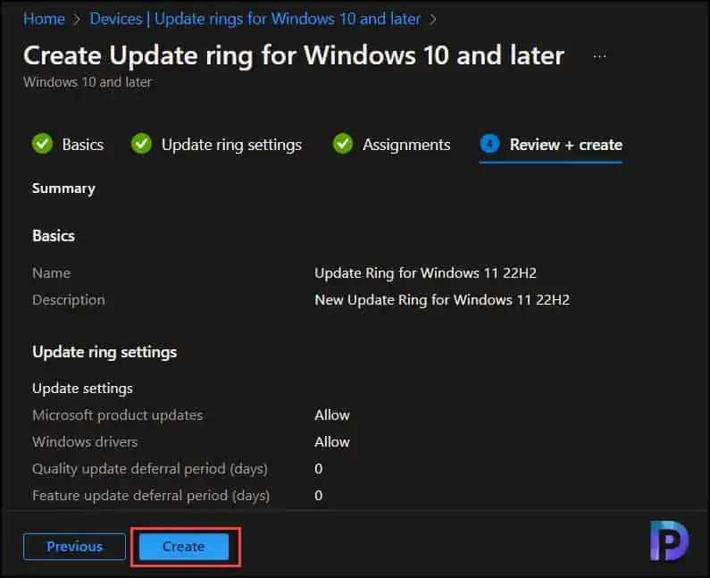 Create Update Ring for Windows 11 22H2